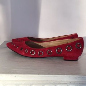 Vaneli Subira Red Suede Grommeted Flats